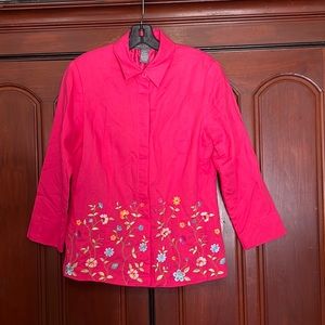 Jessica Holbrook Pink Button Down Embroidered Bottom Jacket/Blazer Small